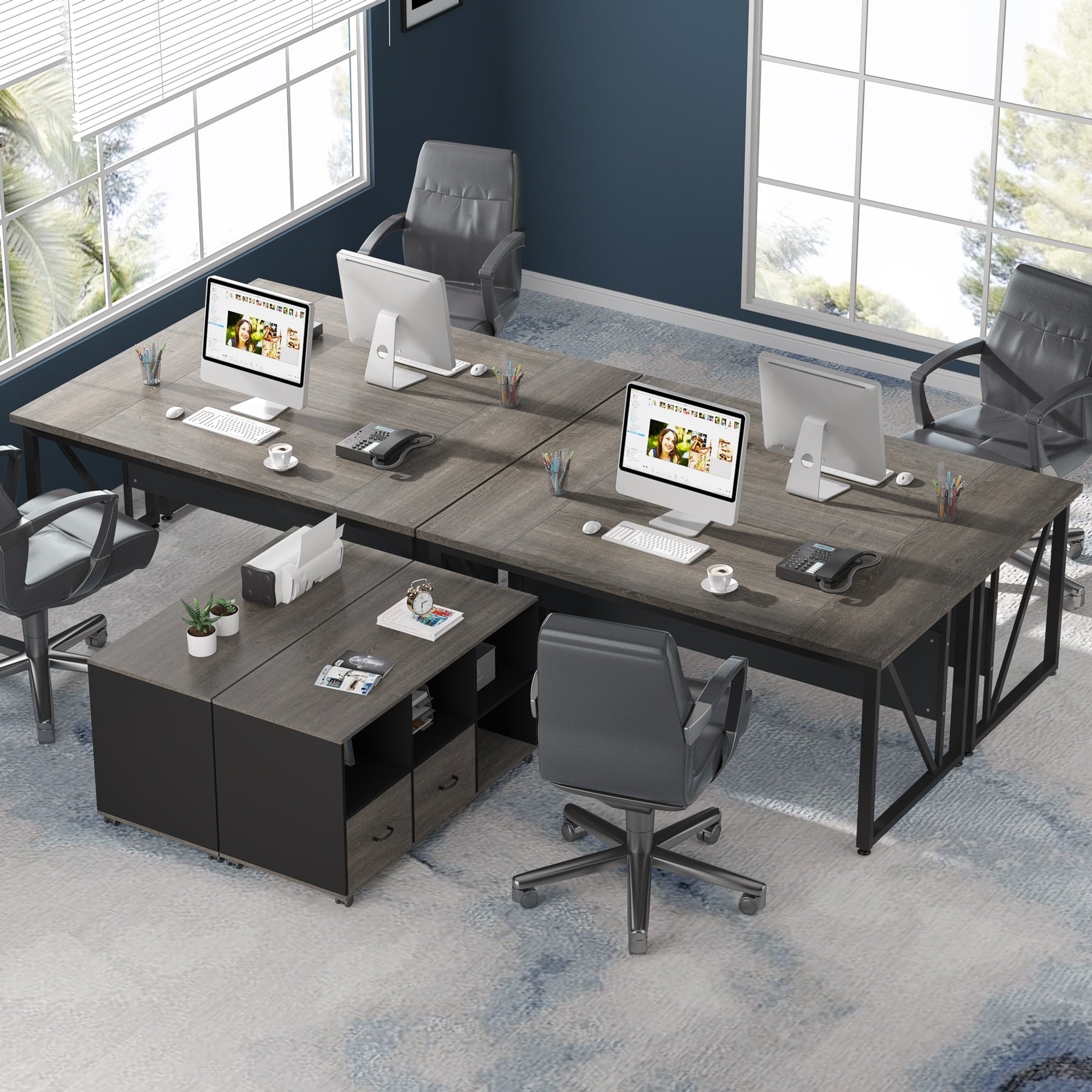 Bureau d'ordinateur en L de 63 pouces avec classeur latéral de 47 pouces, ensemble de bureau exécutif pour la maison