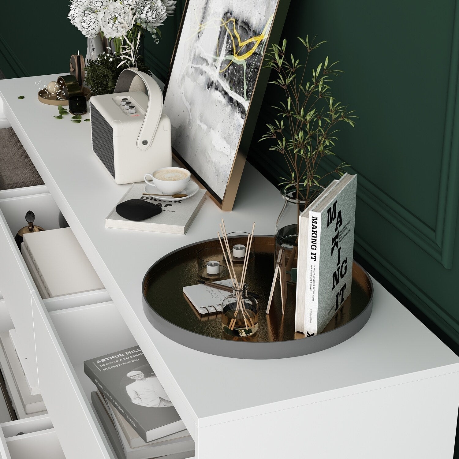 Commode d'appoint à 9 tiroirs 63W pour salon, chambre à coucher