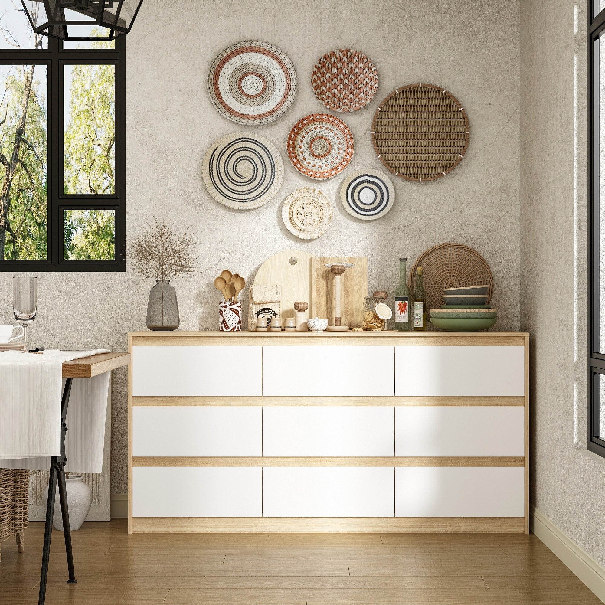 Commode d'appoint à 9 tiroirs 63W pour salon, chambre à coucher