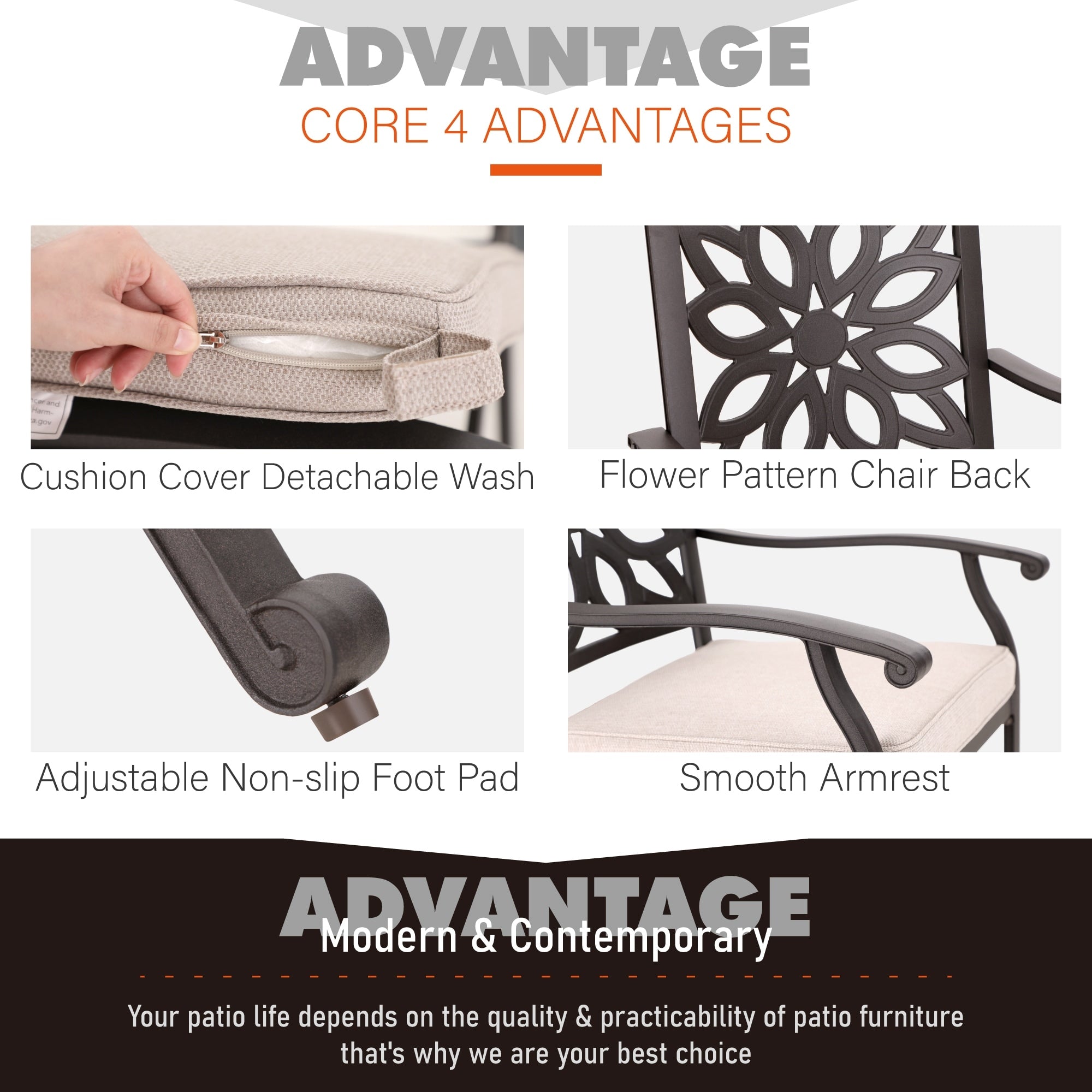 Ensemble de salle à manger de patio en aluminium moulé de 7 pièces de MAISON ARTS avec table rectangulaire extensible et 6 chaises en aluminium moulé