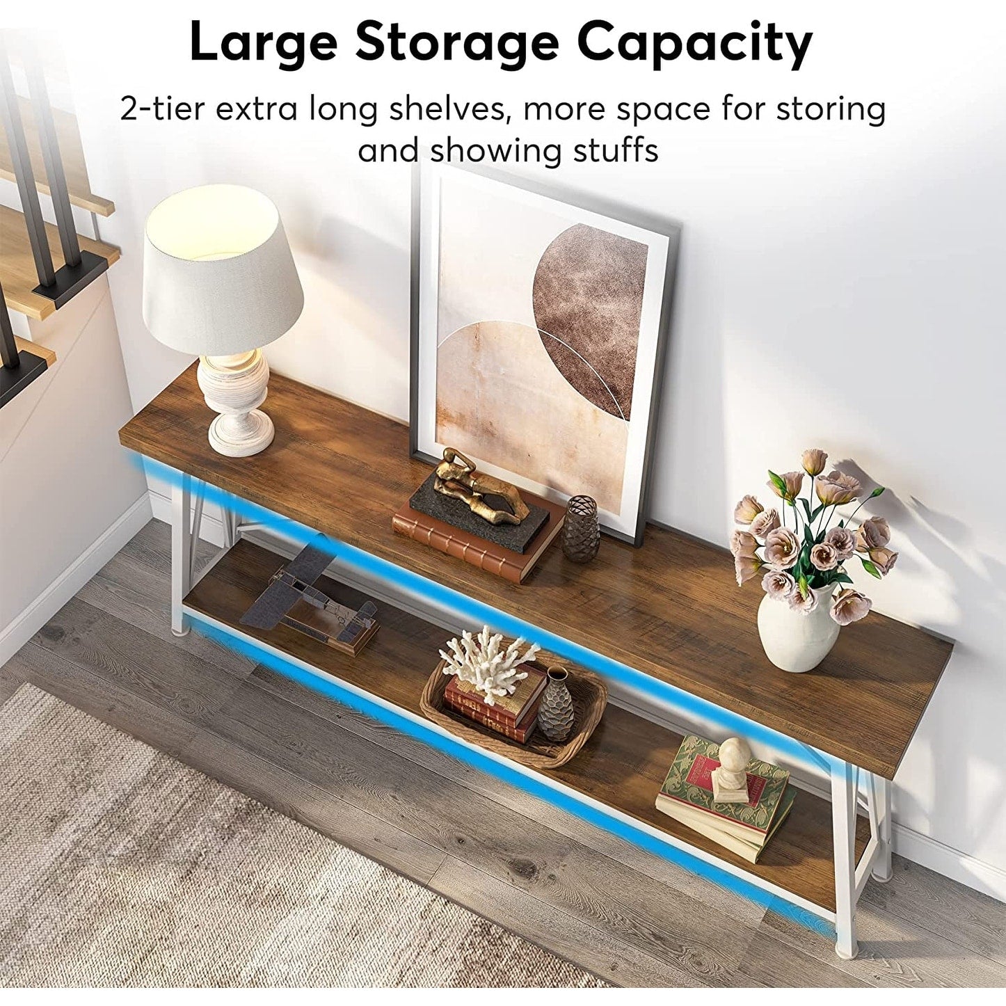 Table console d'entrée de style industriel extra-longue de 70,9 pouces