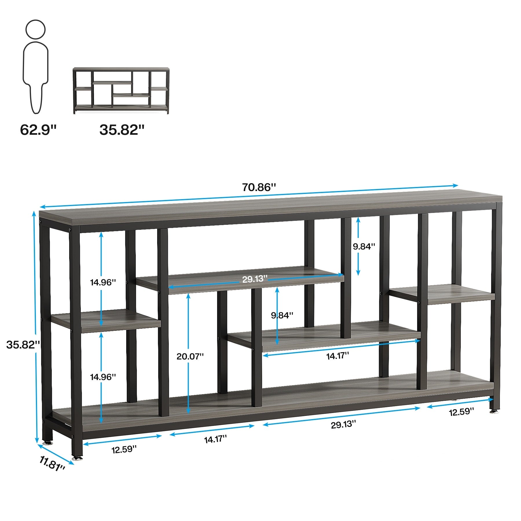 Console de canapé de 70,9 pouces avec rangement, table d'entrée à 3 niveaux pour couloir