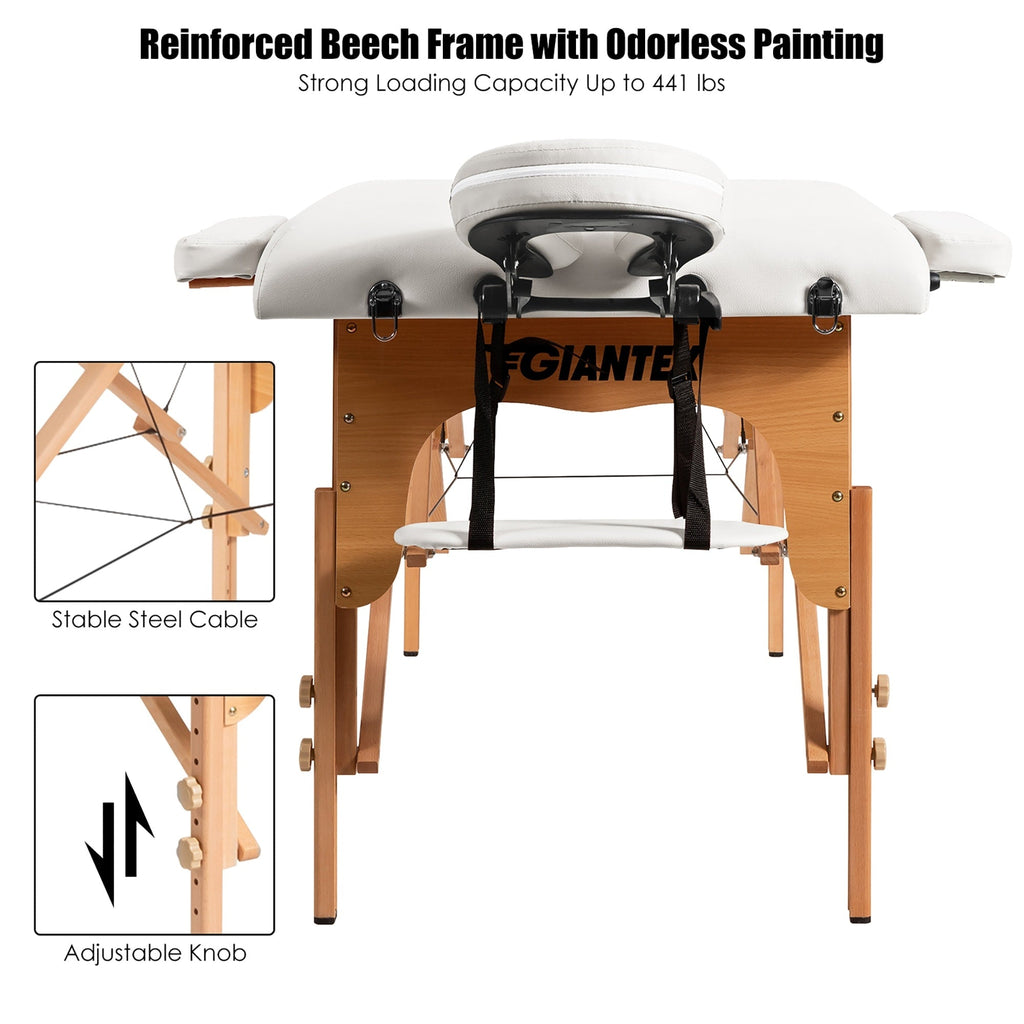 Table de massage portable 84''L, réglable, pour le visage, le spa et le tatouage, avec transport