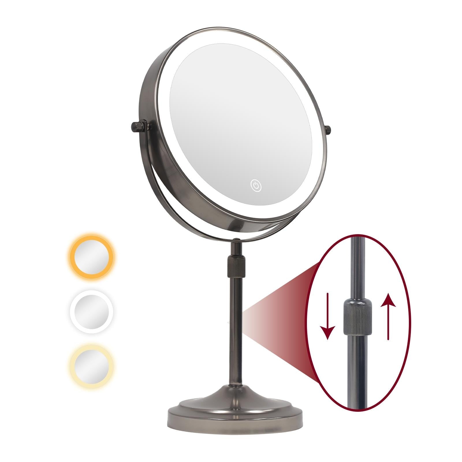 Miroir de maquillage éclairé à 9 LED, miroir grossissant double face avec grossissement 1X/10x, 3 couleurs d'éclairage