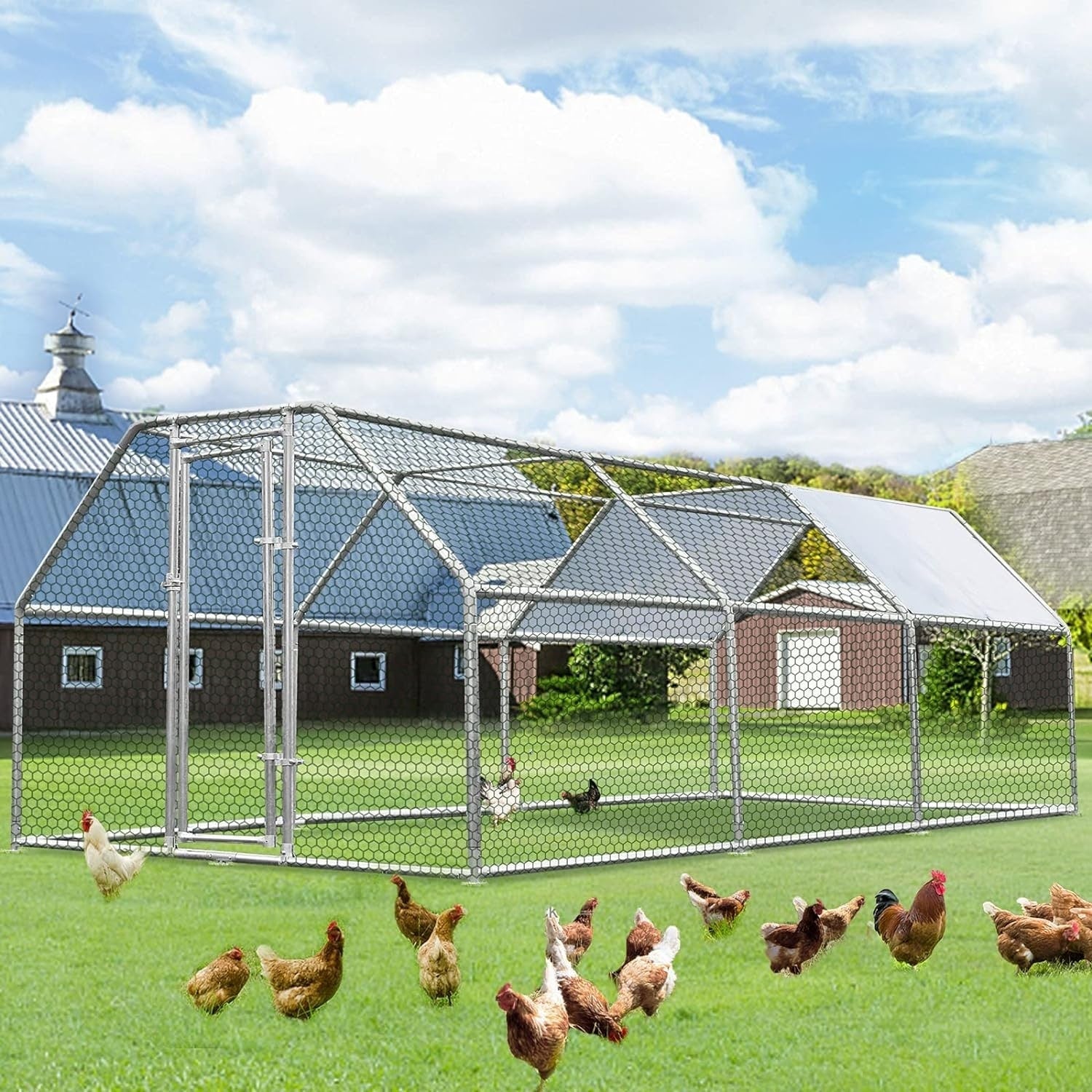 AECOJOY Grand poulailler en métal avec cage à poulets en métal
