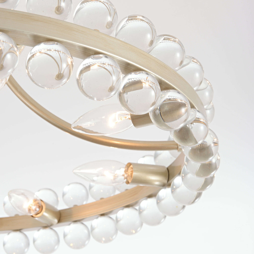 Plafonnier semi-encastré en cristal Elvira à 8 lumières, forme de roue de chariot