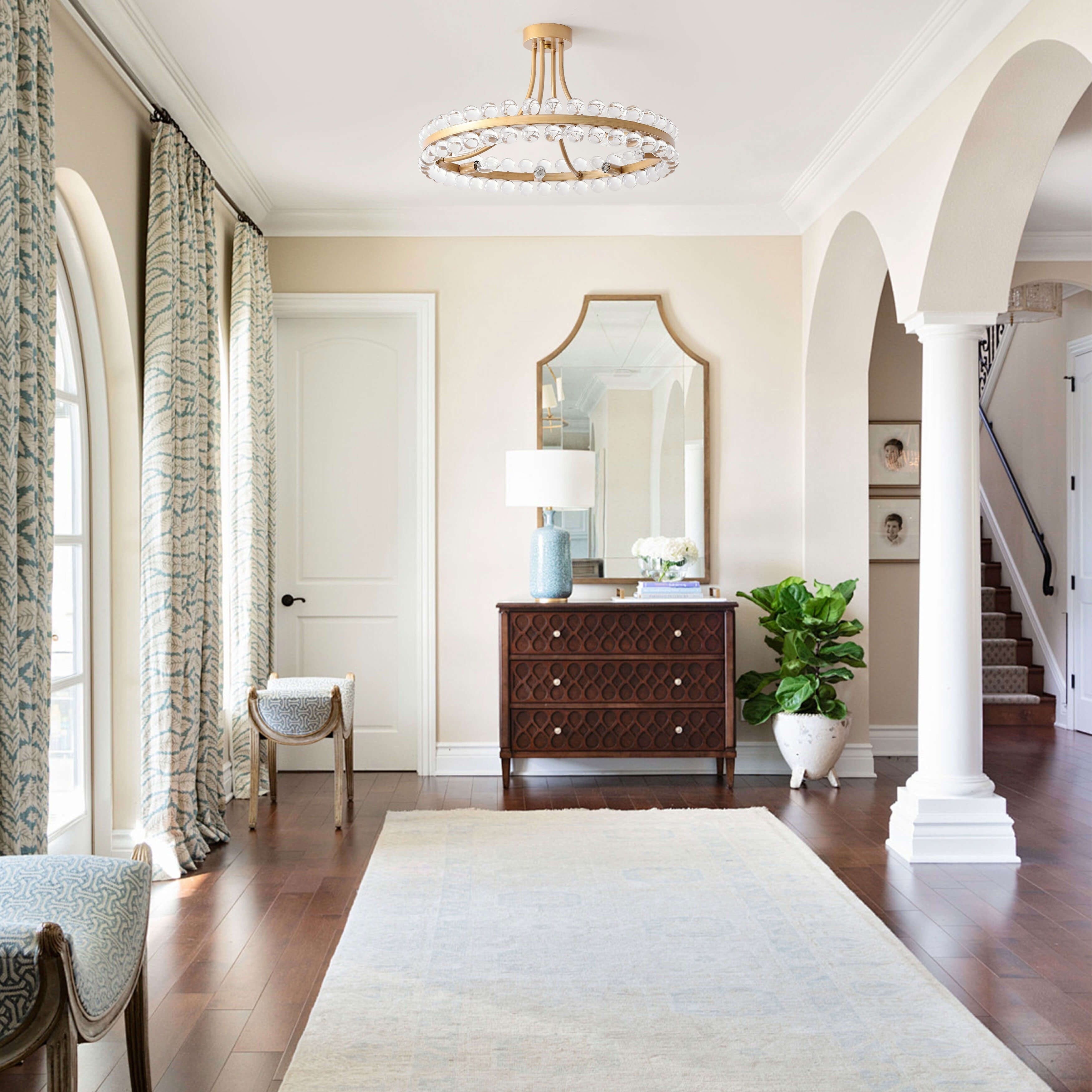 Plafonnier semi-encastré en cristal Elvira à 8 lumières, forme de roue de chariot