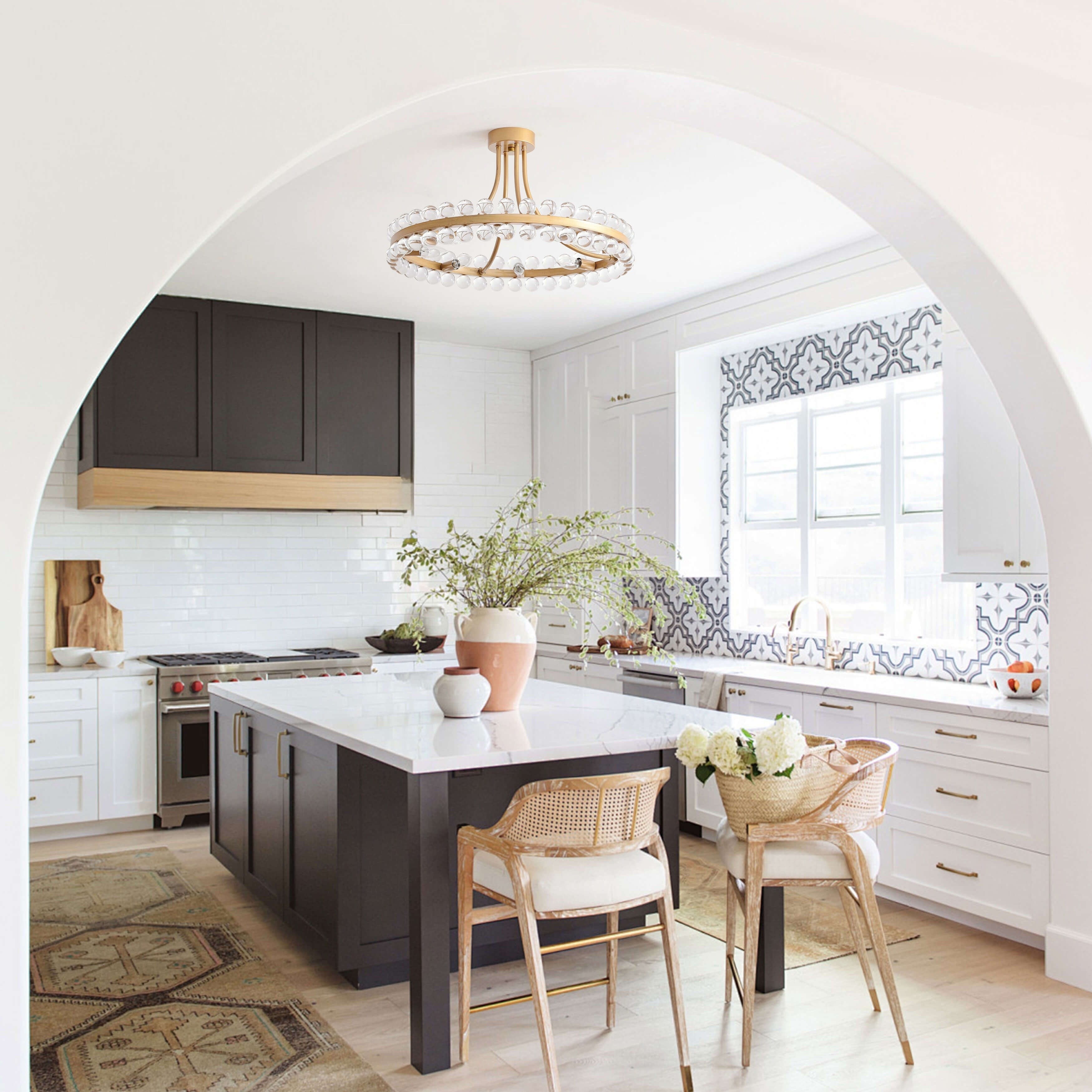 Plafonnier semi-encastré en cristal Elvira à 8 lumières, forme de roue de chariot