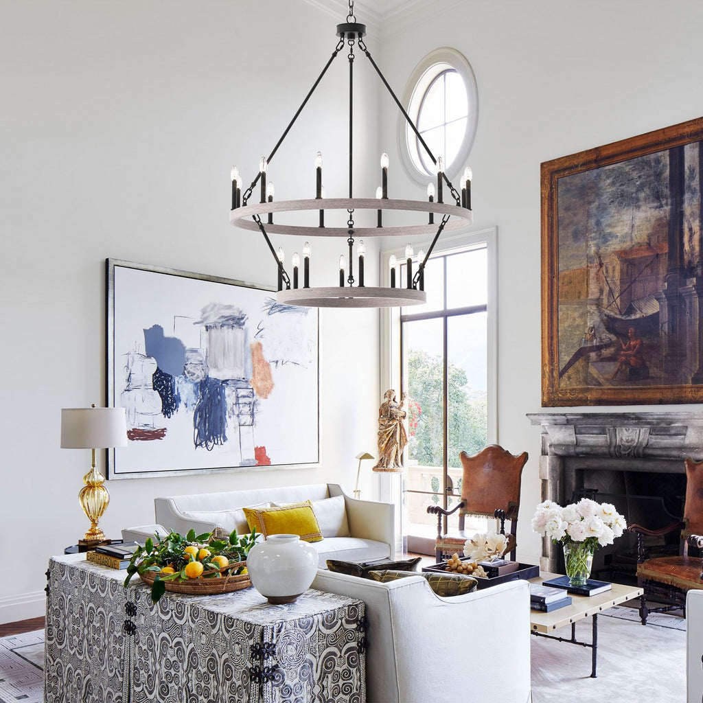 Lustre rond en forme de roue de chariot de style ferme moderne Acroma à 20 lumières de 40 po avec UL