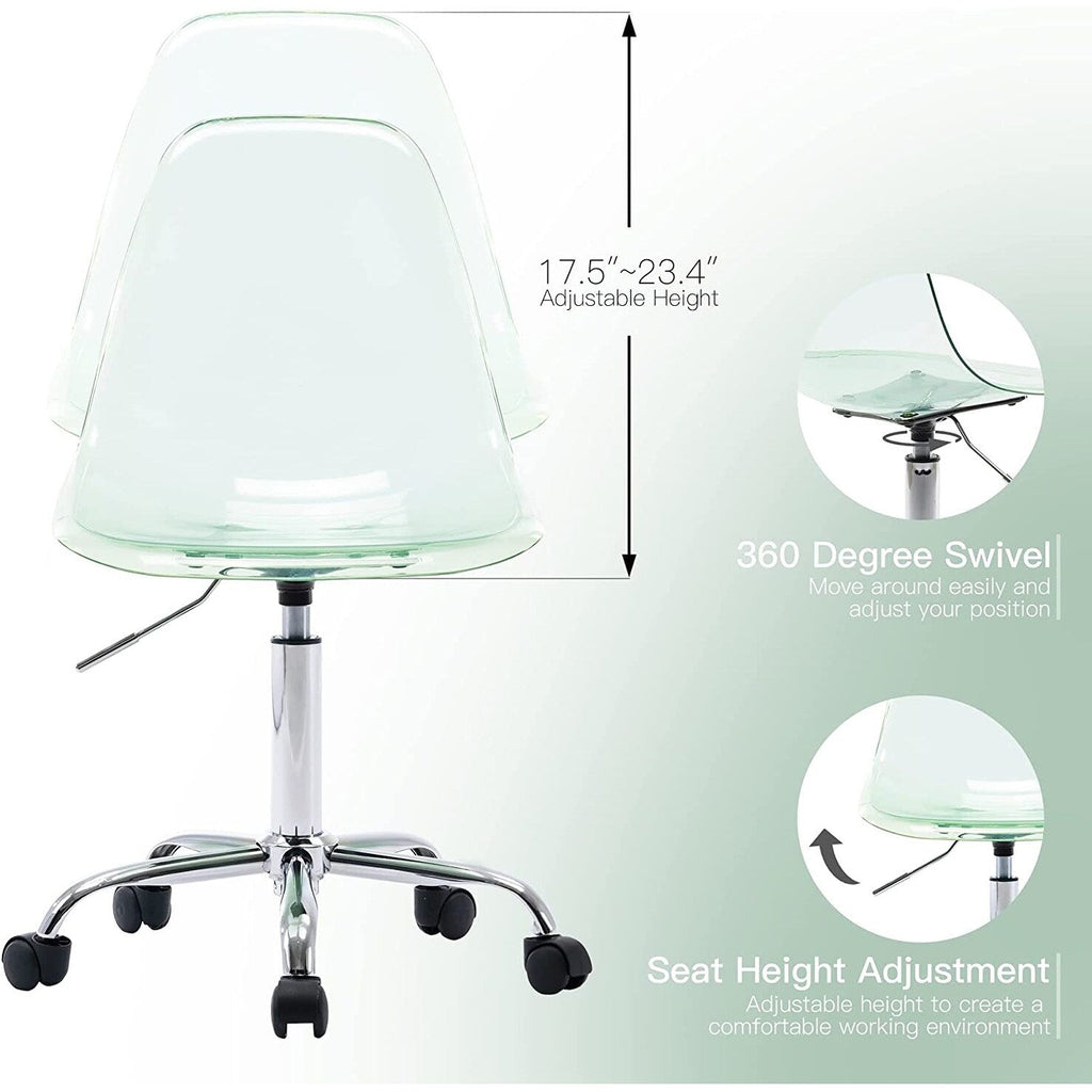 Chaise de bureau pivotante en acrylique à hauteur réglable sans accoudoirs