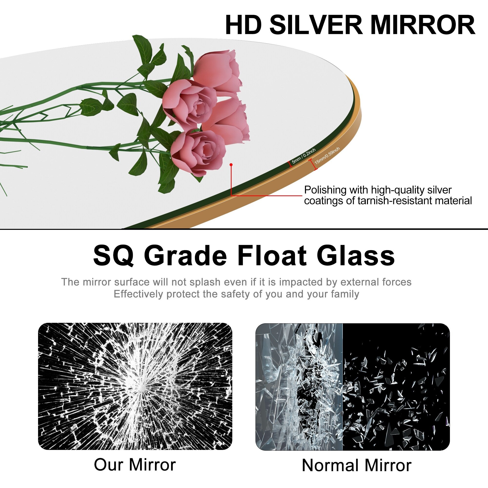 Miroir de sol en bois arqué pleine longueur, miroir mural