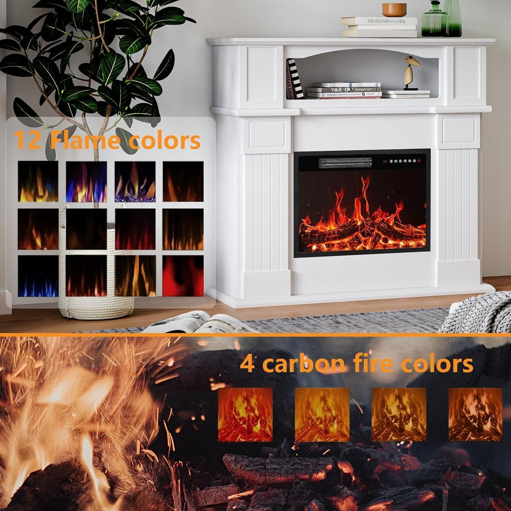 Cheminée électrique Bossin 43 avec manteau, insert de cheminée électrique de 23 pouces, meuble TV autonome avec foyer en bois