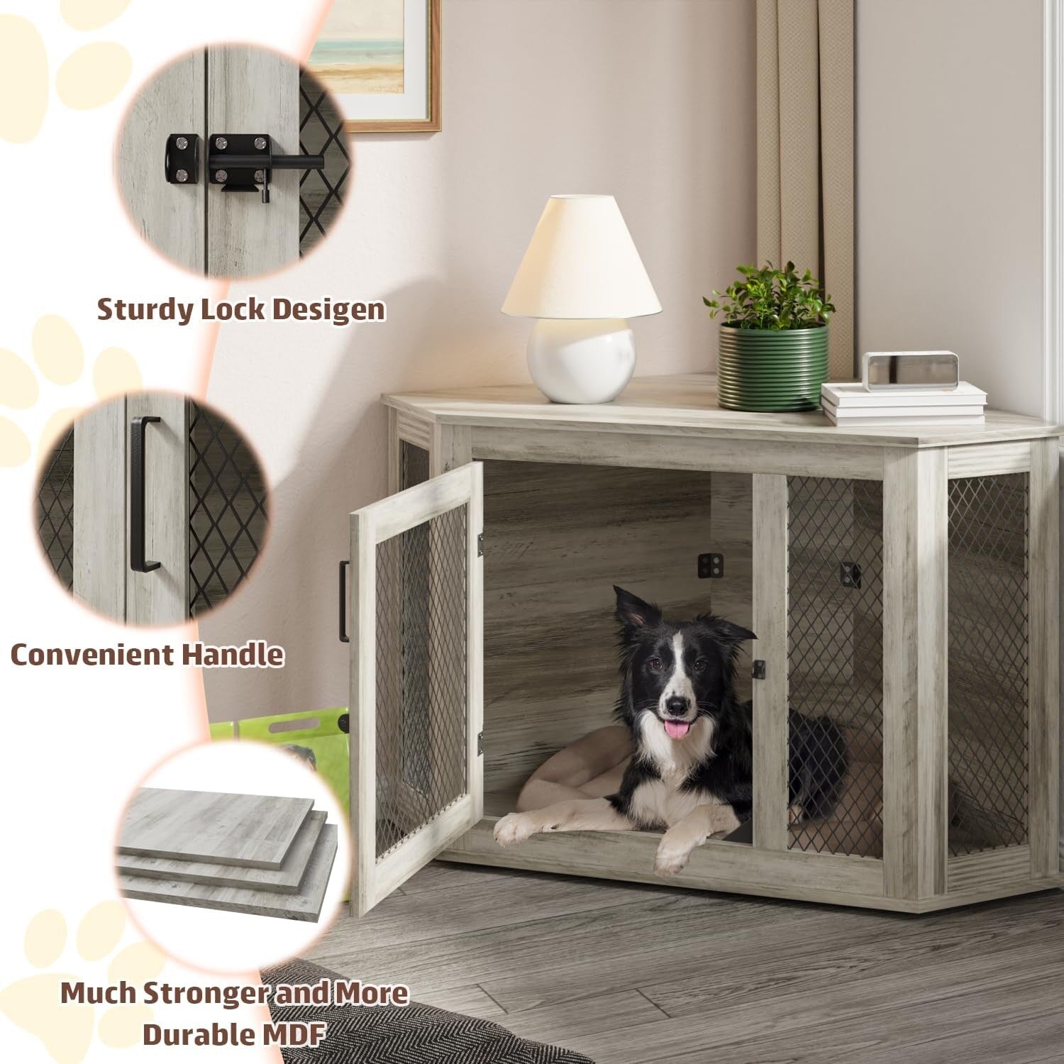 Niche d'angle pour chien Bossin, niche en bois de 44/52 pouces avec filet, niche décorative en bois pour chien, idéale pour l'intérieur