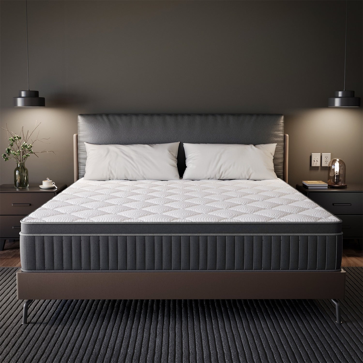 Matelas hybride à ressorts refroidissants SweDrea 12 po mi-ferme, isolation des mouvements, certifié CertiPUR-US, SGS et OEKO-TEX.