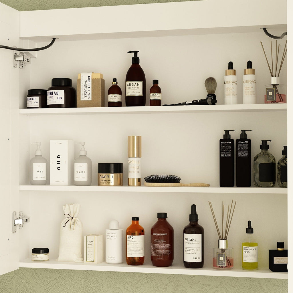 Armoire à pharmacie de salle de bain avec miroir LED antibuée 6 000 K, armoire murale blanche