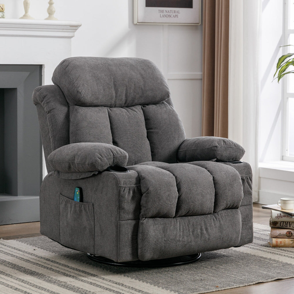 Fauteuil inclinable pivotant beige avec massage, chauffage et chargement USB