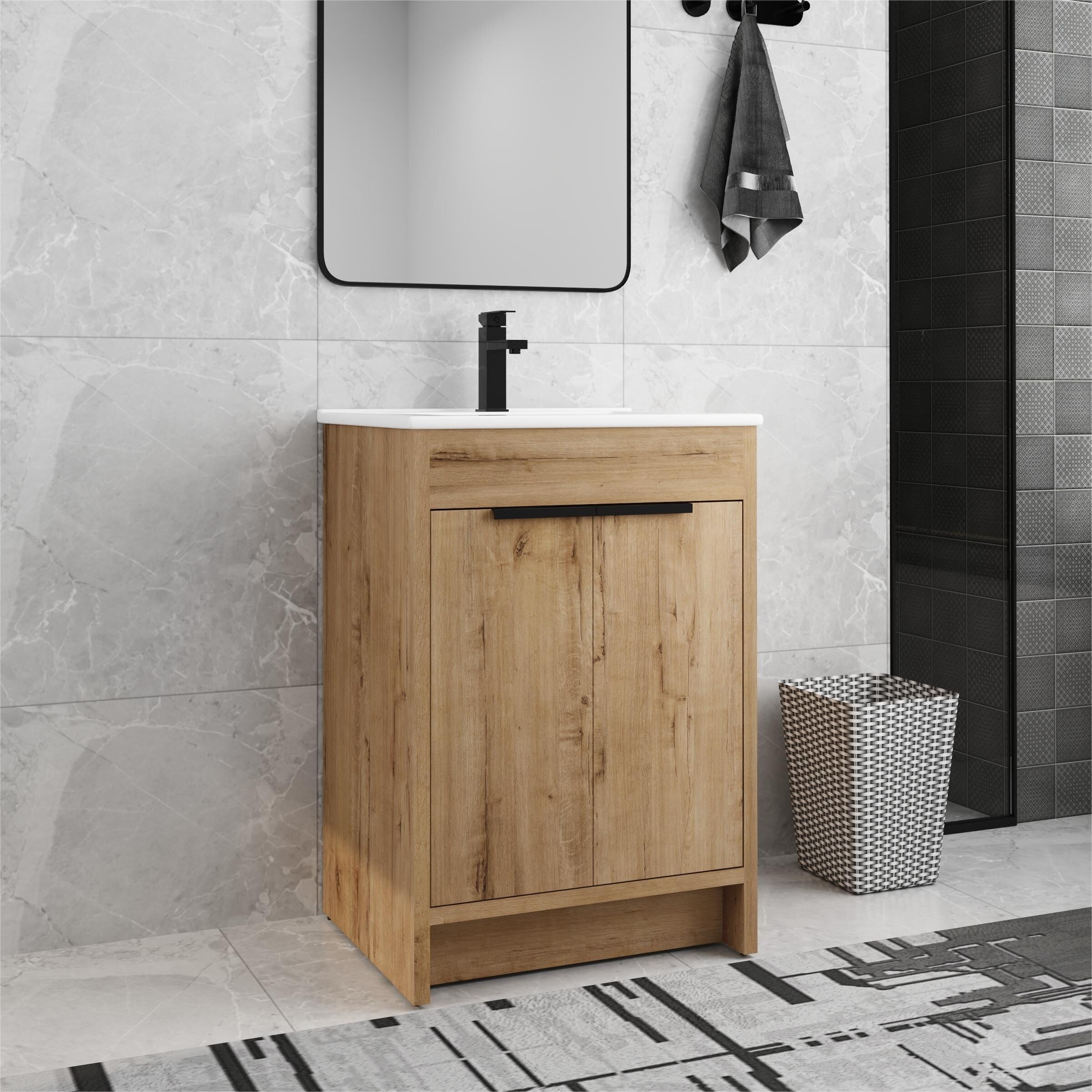 Beingnext Meuble-lavabo 24/30/36 avec porte à fermeture douce et étagère réglable