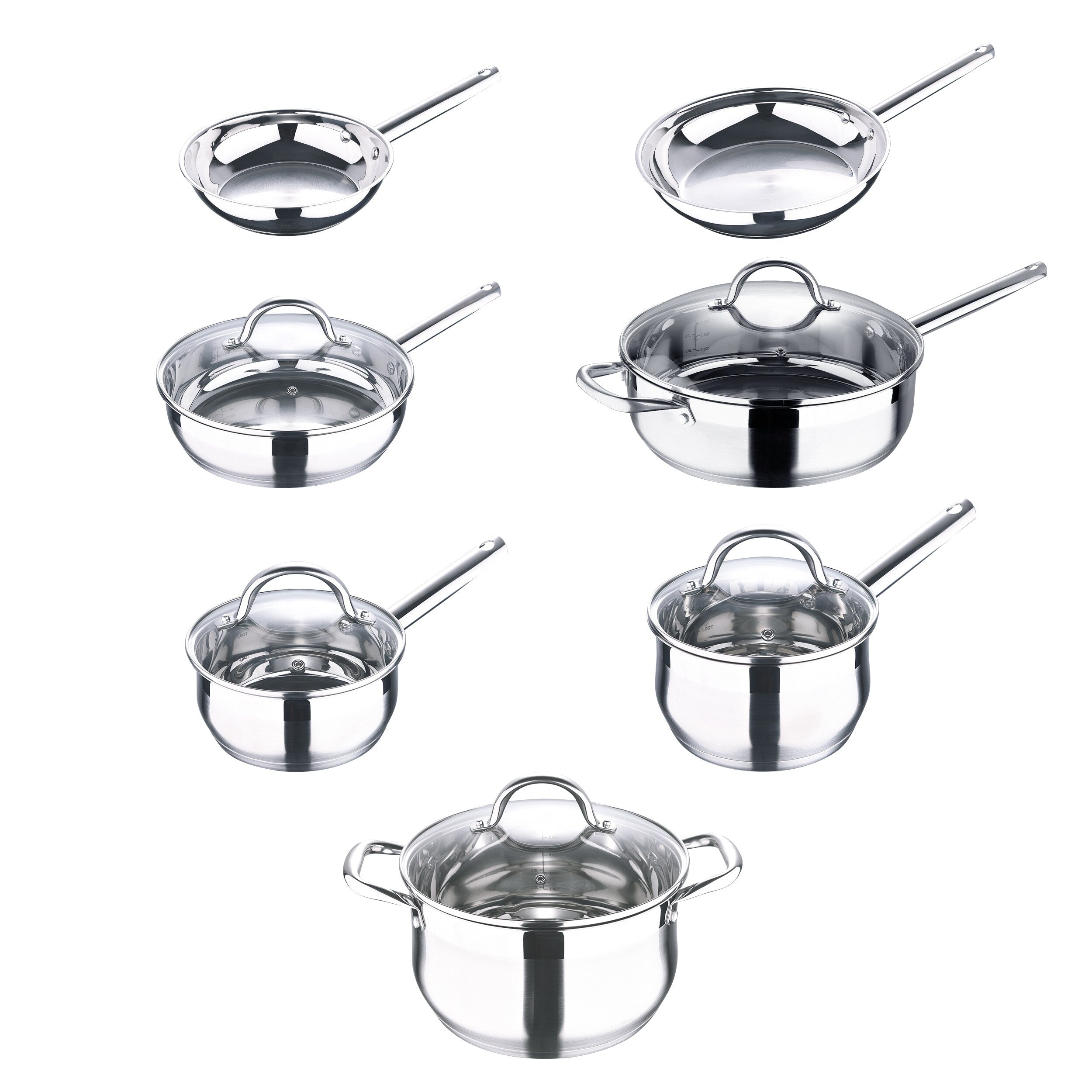 Ensemble de 12 casseroles Bergner en acier inoxydable, compatible lave-vaisselle et induction