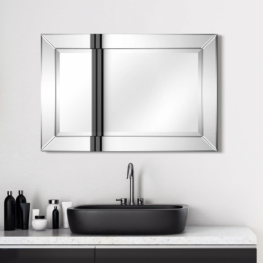 Miroir mural rectangulaire biseauté transparent HD pour salle de bain, coiffeuse et chambre à coucher, 3 tailles