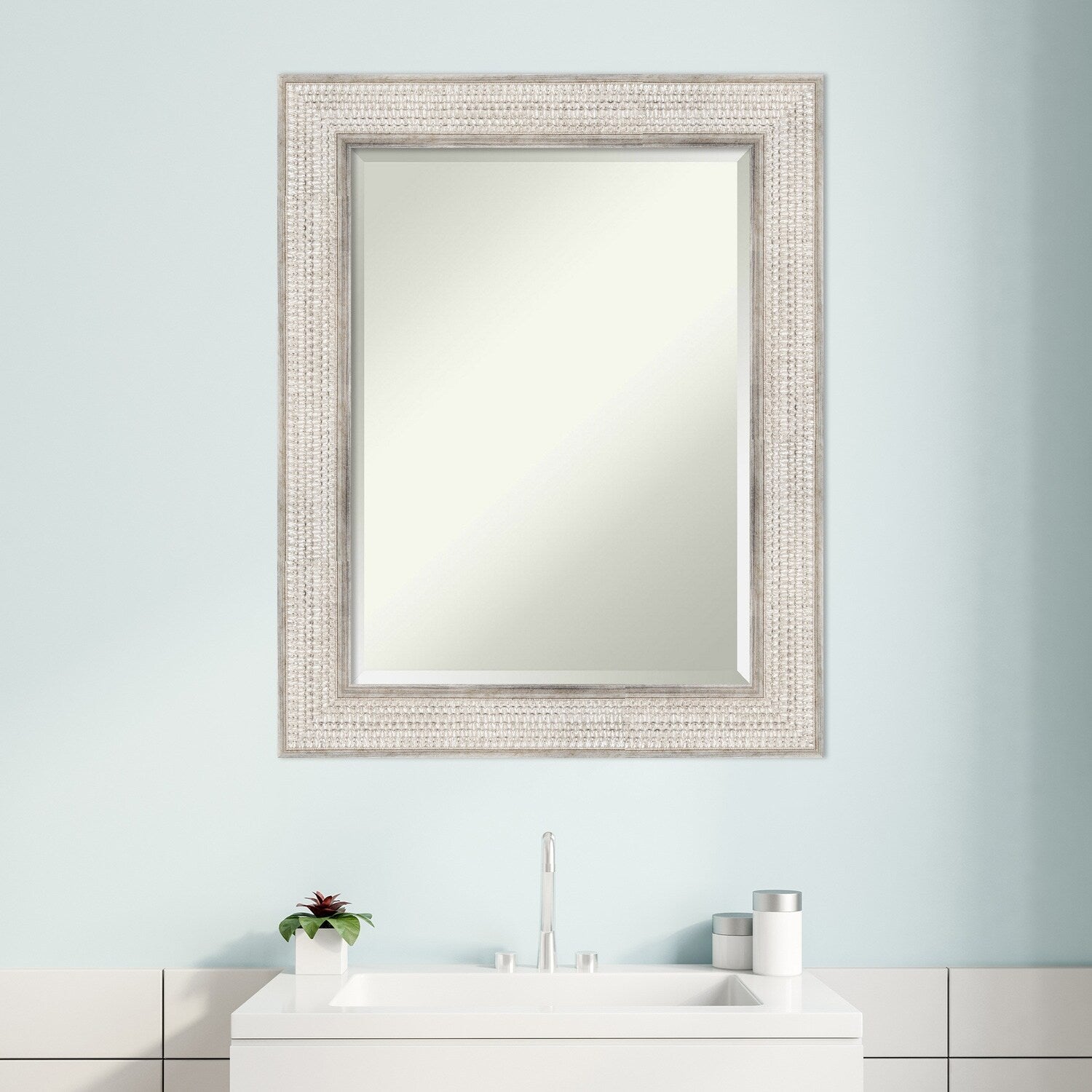 Miroir mural de salle de bain en bois biseauté - Cadre argenté Treillis - Argent Treillis
