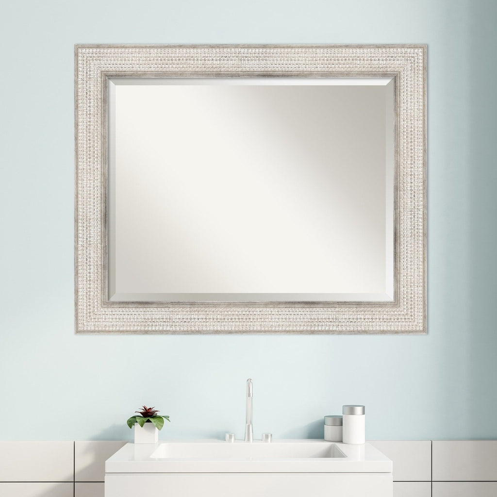 Miroir mural de salle de bain en bois biseauté - Cadre argenté Treillis - Argent Treillis