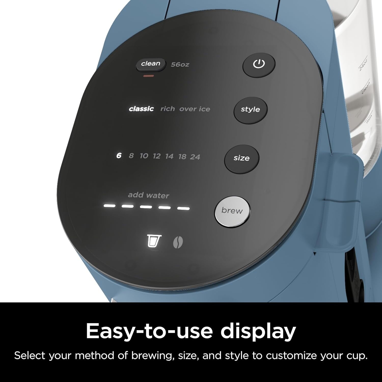 Cafetière bleue à dose unique, compatible K-Cup, réservoir de 1,6 l, 6 à 68 cl, format compact