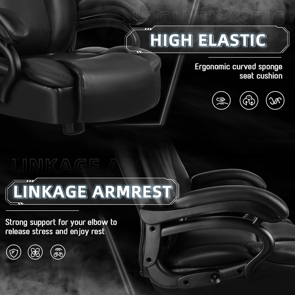 Chaise de bureau exécutive Bossin Big and Tall, chaise ergonomique à support lombaire réglable de 500 lb avec dossier haut en cuir PU pour ordinateur