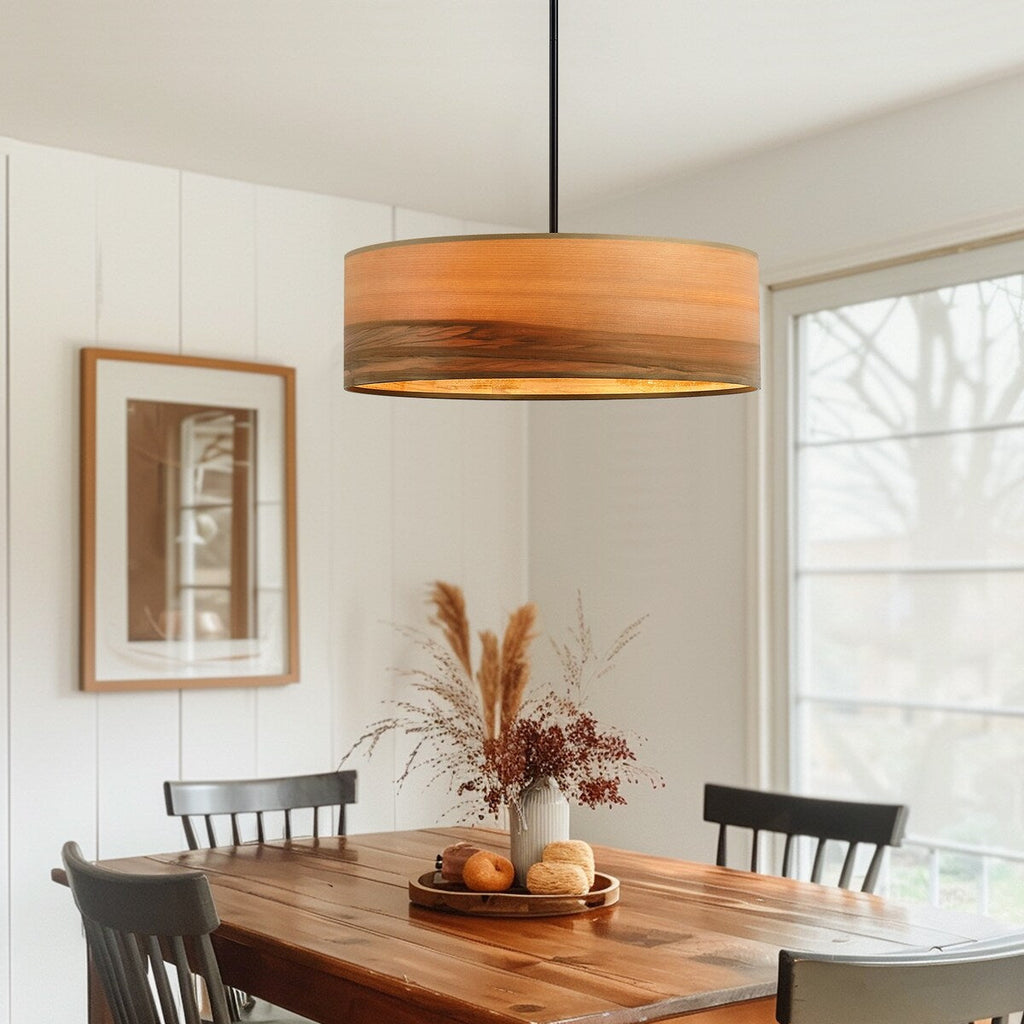 Lustre tambour Breaux à 4 lumières en placage de bois avec auvent noir - 22 po de largeur