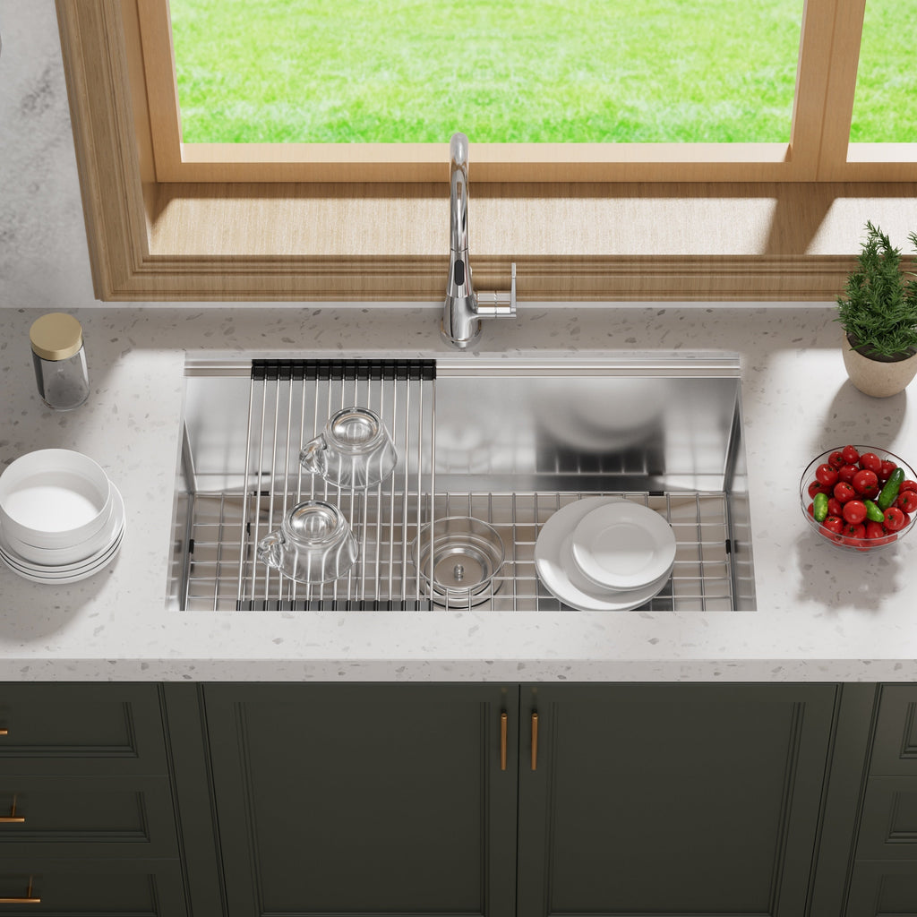 Évier de cuisine sous plan CB HOME 32 po, encastrable, noir/acier inoxydable, cuve simple avec accessoires