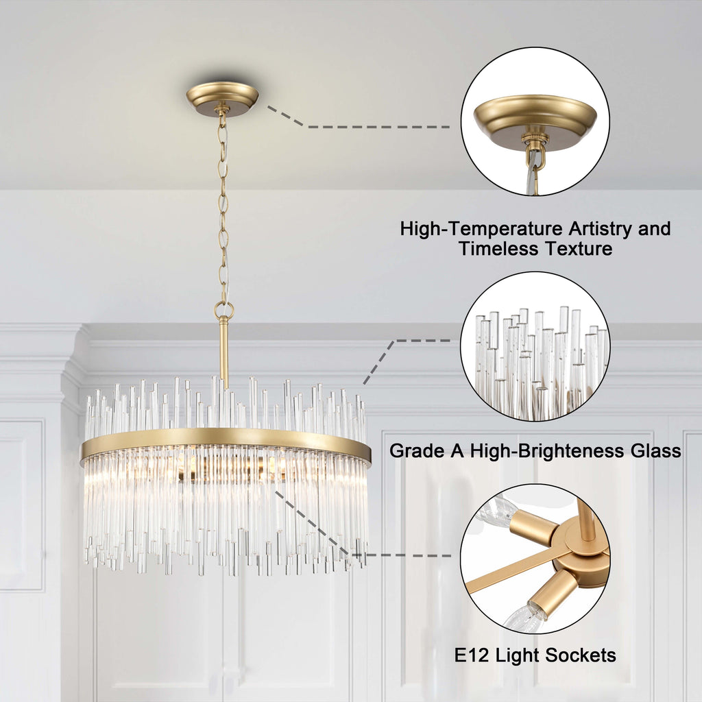 Lustre Casandra 5 lumières en bronze brillant avec barres en verre transparent - Bronze brillant