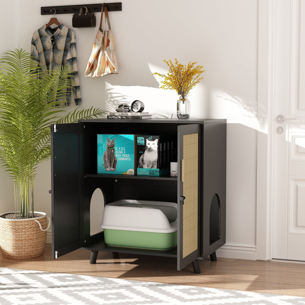 Bac à litière pour chat, maison pour chat, table d'appoint, porte, armoire, bibliothèque