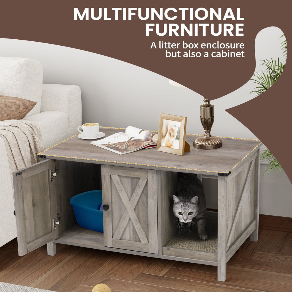 Enceinte de litière pour chat, meuble de toilette en bois caché avec griffoir