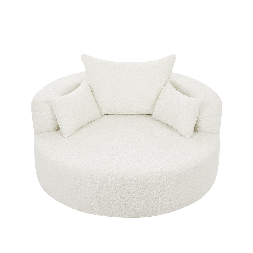 Fauteuil d'appoint en chenille, fauteuil rond avec base pivotante à 360 degrés et 3 coussins amovibles