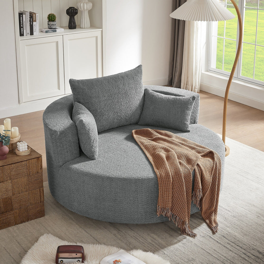 Fauteuil d'appoint en chenille, fauteuil rond avec base pivotante à 360 degrés et 3 coussins amovibles
