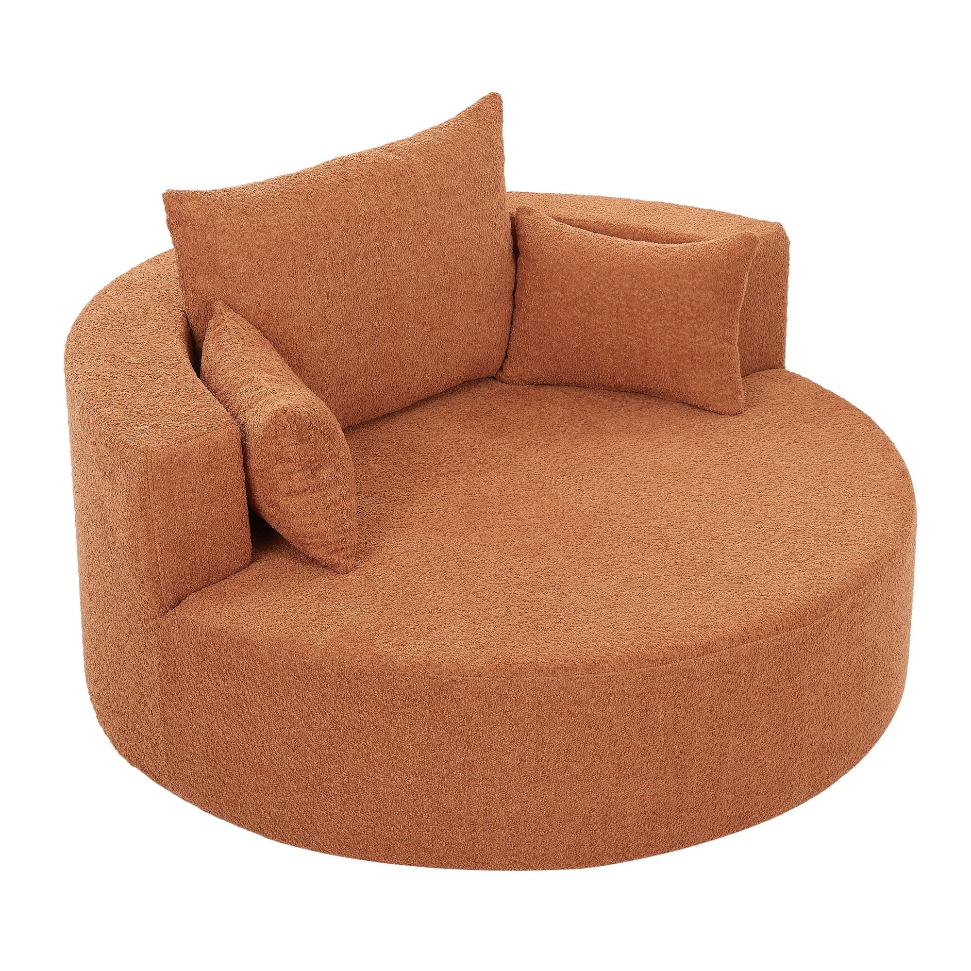 Fauteuil d'appoint en chenille, fauteuil rond avec base pivotante à 360 degrés et 3 coussins amovibles