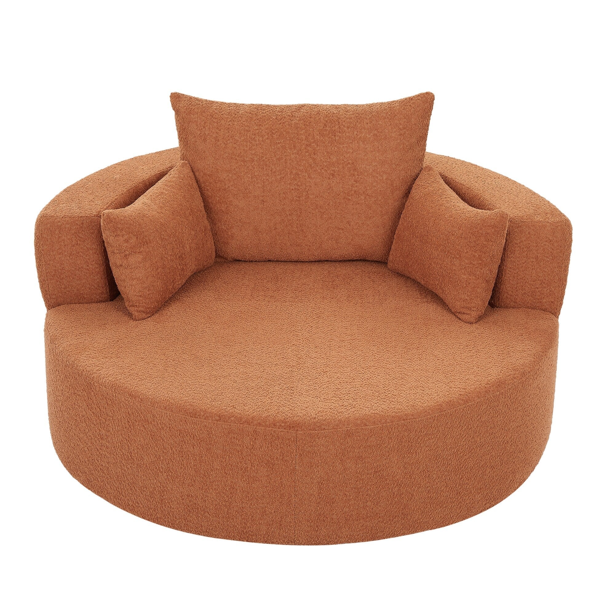 Fauteuil d'appoint en chenille, fauteuil rond avec base pivotante à 360 degrés et 3 coussins amovibles