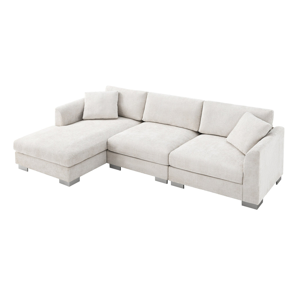 Canapé sectionnel Cloud, ensemble de canapés de luxe en forme de L avec 2 oreillers gratuits, mobilier d'intérieur 4 places en chenille avec méridienne surdimensionnée