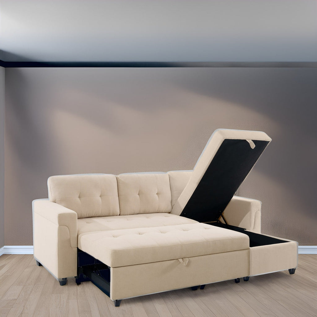 Canapé sectionnel convertible réversible avec lit gigogne, méridienne avec rangement dissimulé et pieds robustes