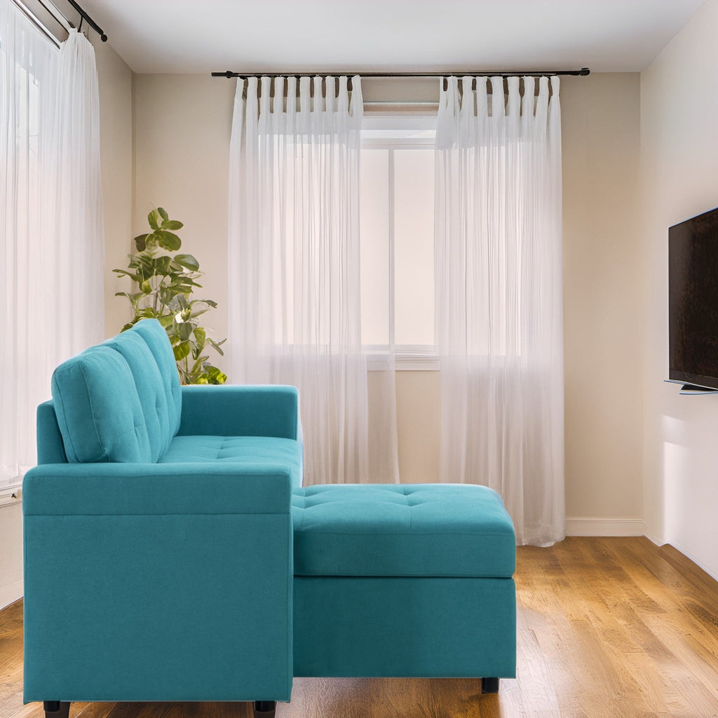 Canapé sectionnel convertible réversible avec lit gigogne, méridienne avec rangement dissimulé et pieds robustes