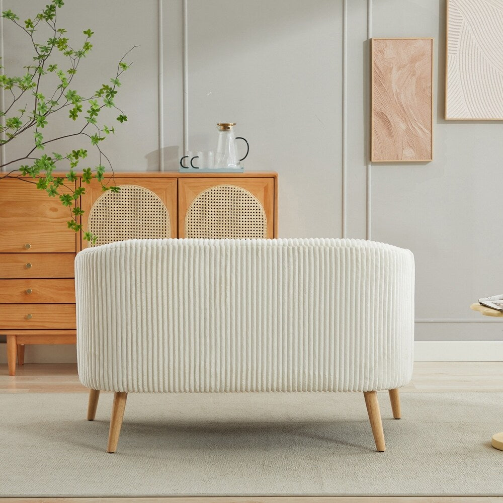 Canapé 2 places rembourré en velours côtelé avec pieds en bois de noyer