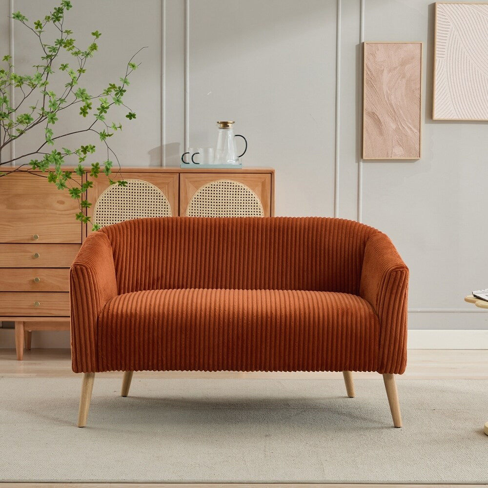 Canapé 2 places rembourré en velours côtelé avec pieds en bois de noyer