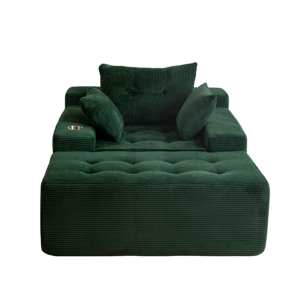 Canapé pouf rembourré en velours côtelé et mousse à mémoire de forme avec pouf - 48,4 L x 67,7 l x 24,4 H