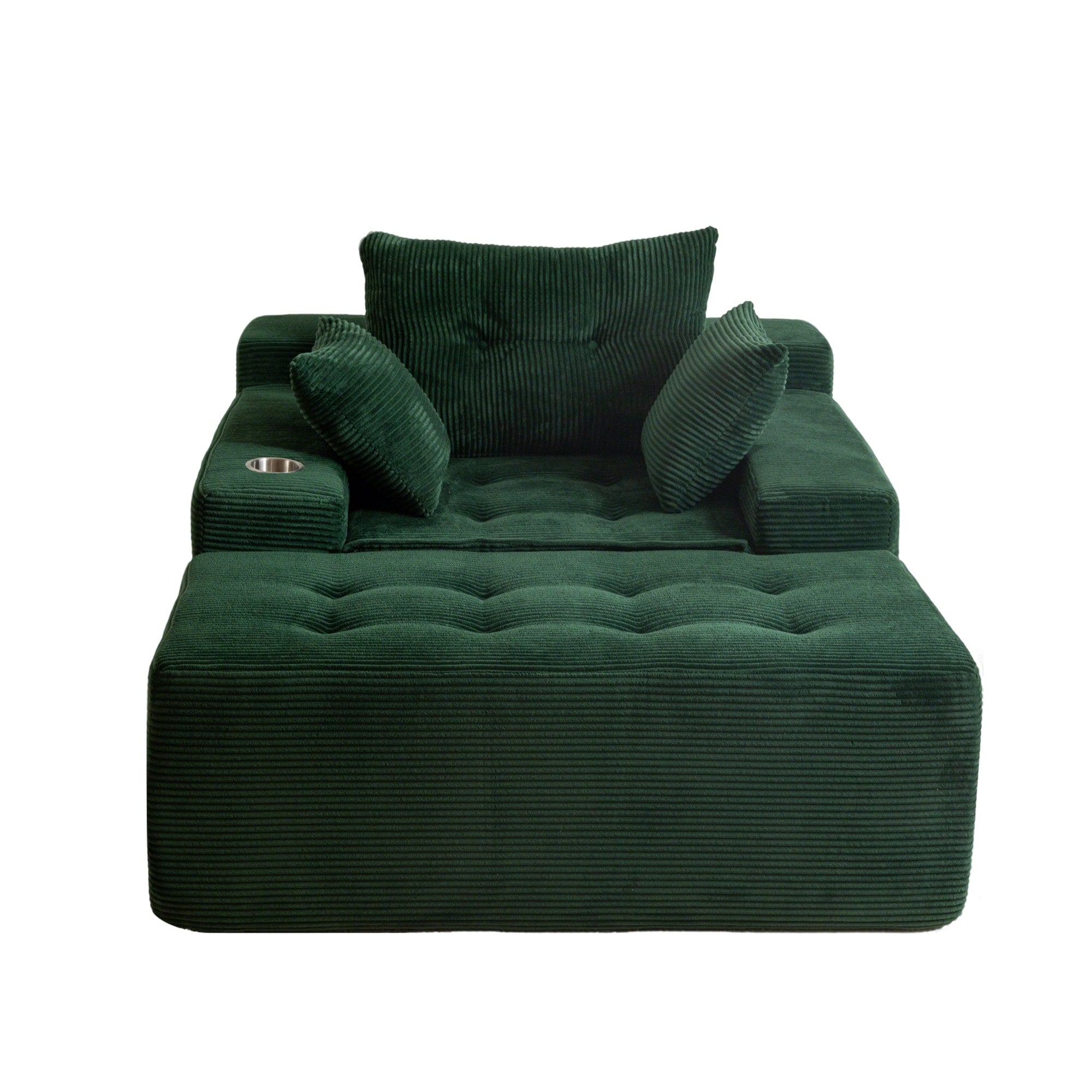 Canapé pouf rembourré en velours côtelé et mousse à mémoire de forme avec pouf - 48,4 L x 67,7 l x 24,4 H