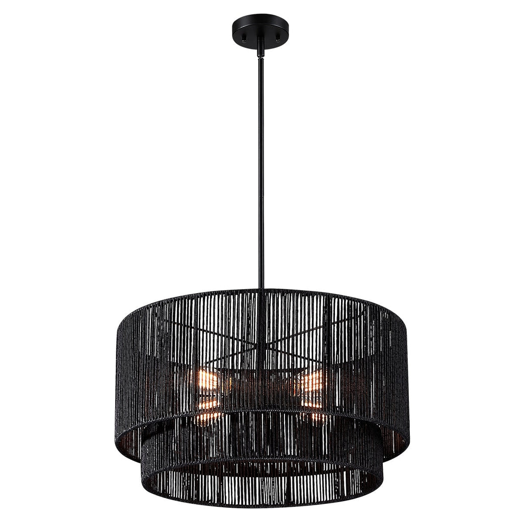 Lustre tambour en rotin noir à 4 lumières Cynthia - 22 po de largeur
