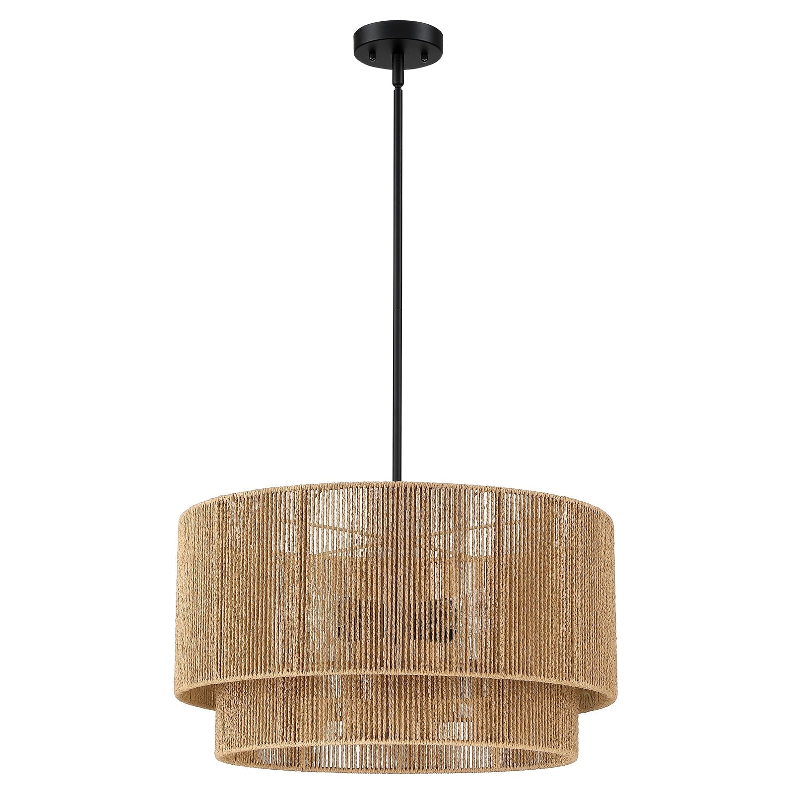 Lustre tambour en rotin naturel à 4 lumières Cynthia - 22 po de largeur