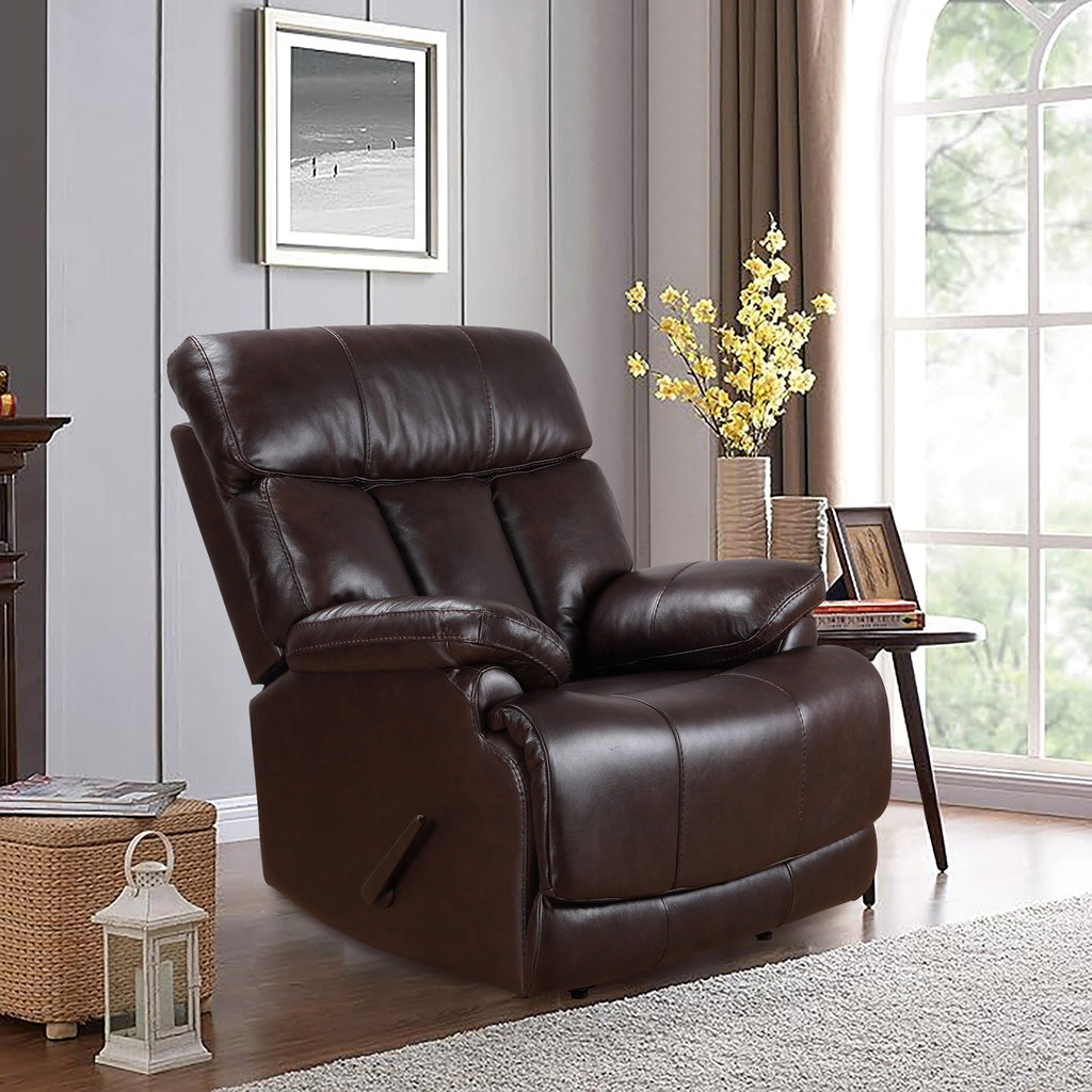 Fauteuil inclinable manuel extensible avec repose-pieds en cuir véritable marron de qualité supérieure Davin