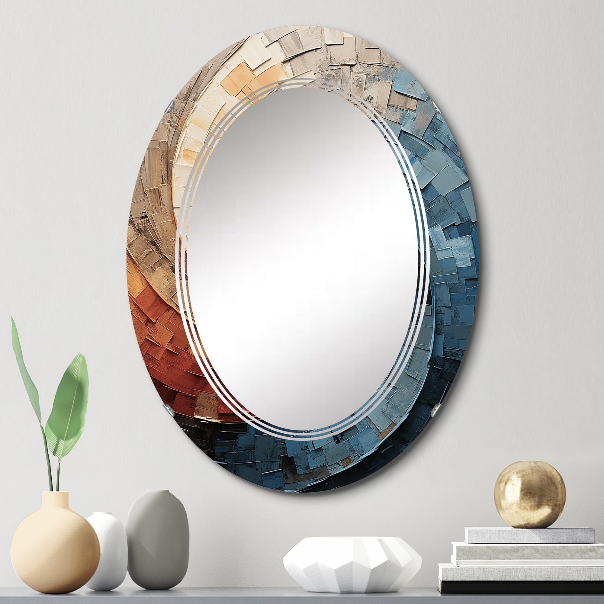 Miroir mural moderne abstrait en spirale avec collage Designart