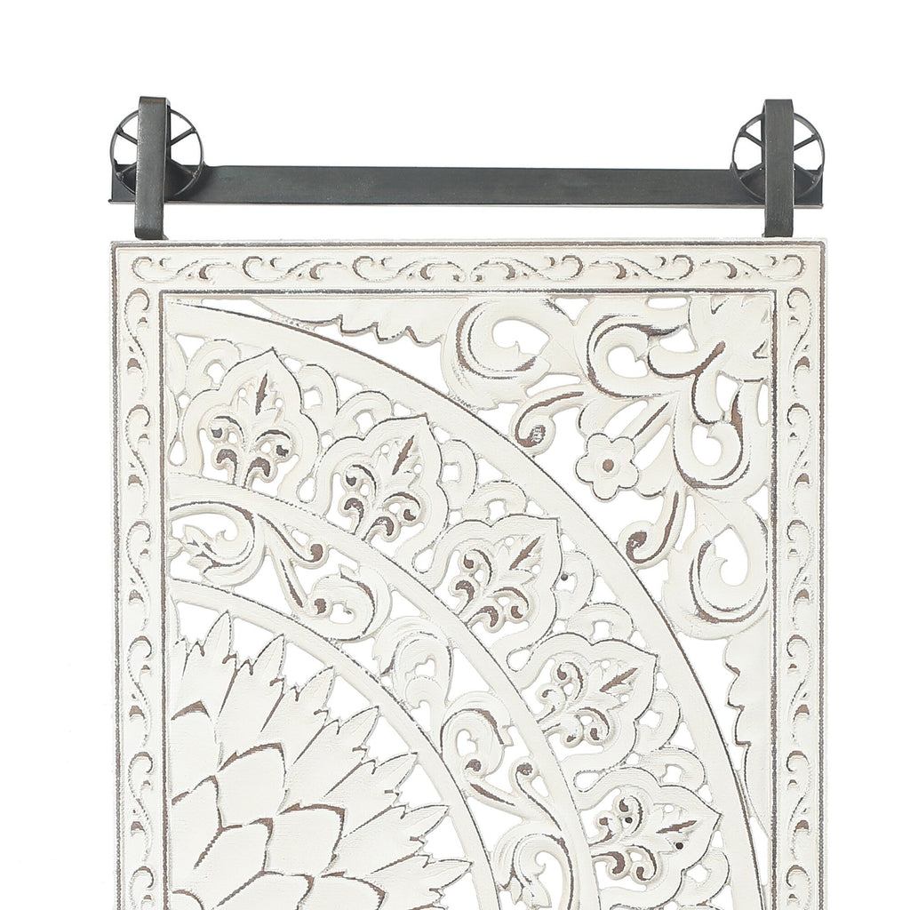 Décoration murale en bois blanc ivoire vieilli avec des accents noirs (lot de 2)