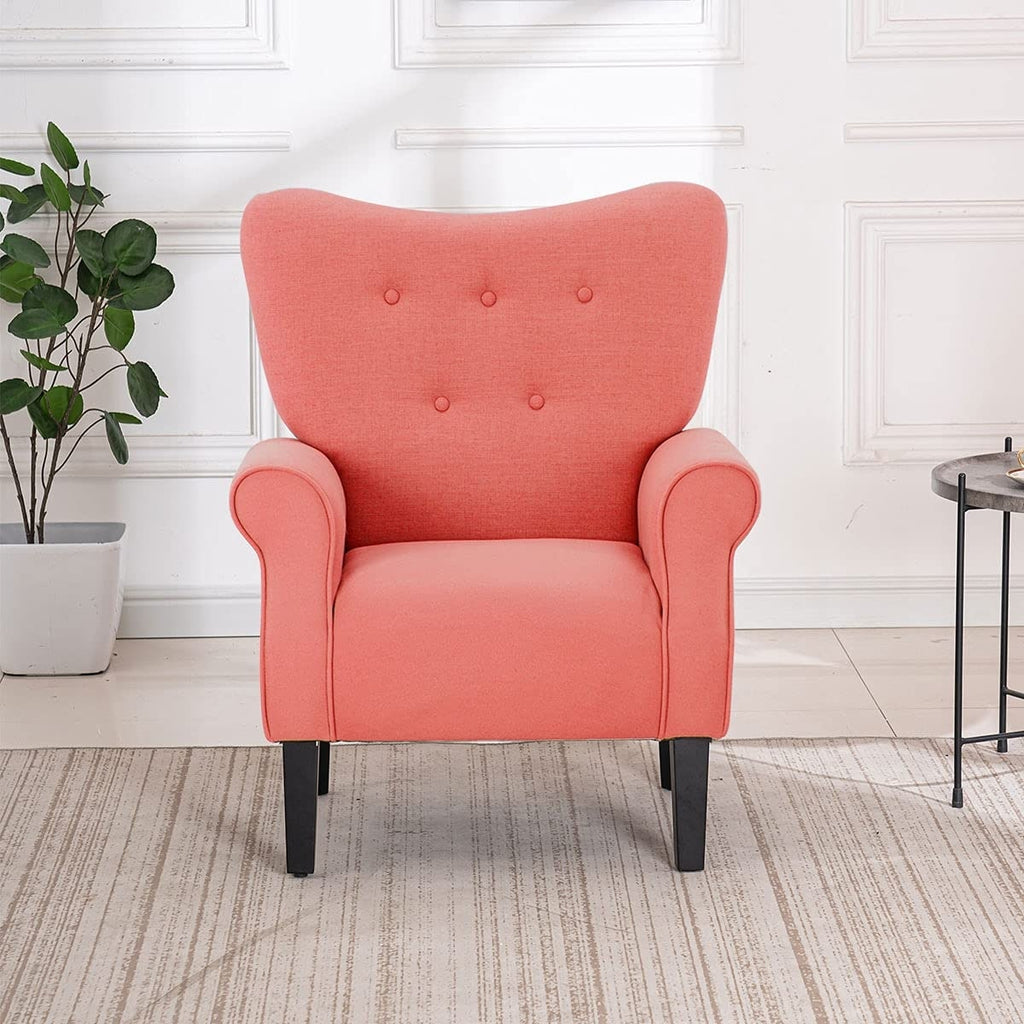 Fauteuil d'appoint moderne Erommy, fauteuil à dossier haut, canapé simple en tissu rembourré avec pieds en bois pour le salon