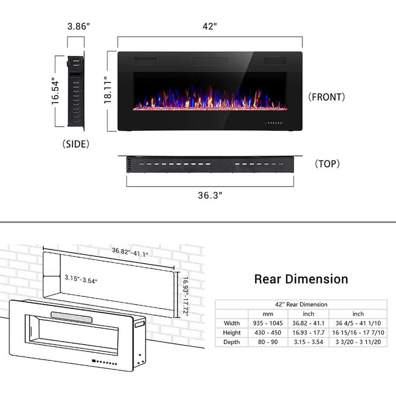Cheminée électrique encastrée murale avec télécommande (750-1500 W)